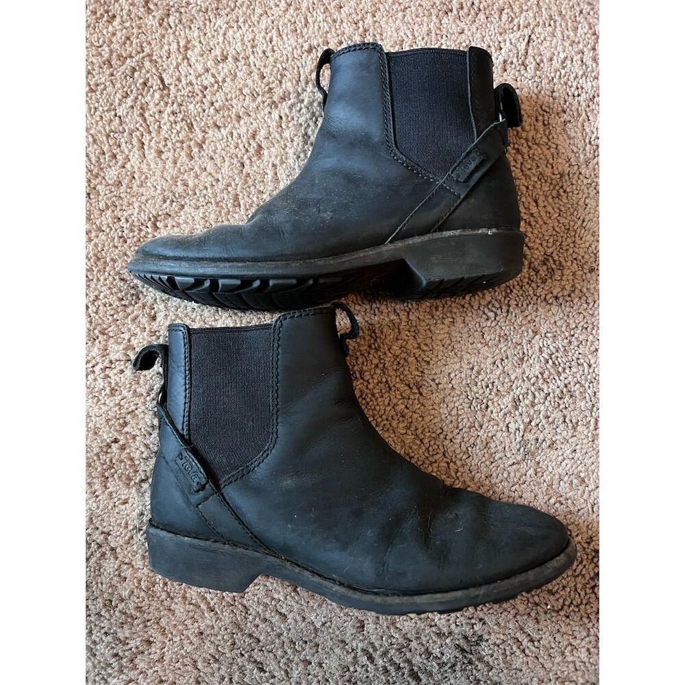 Teva Women's Ellery Pull On Black Leather Waterproof Chelsea Boots 6.5